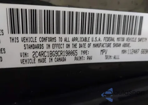 2012 Chrysler Town & Country Touring z USA, uszkodzony, nr VIN 2C4RC1BG9CR190065